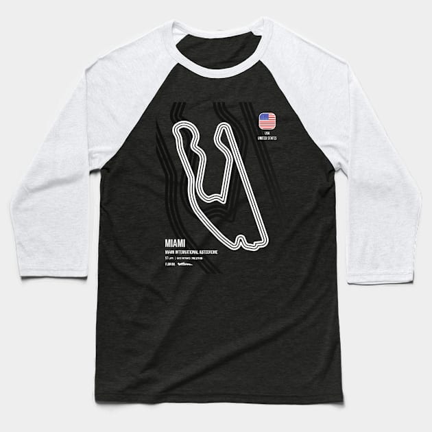 Miami Race Track (B&W) Baseball T-Shirt by RaceCarsDriving